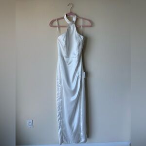 Lulu's White Halter Neck Wedding/Bridal Shower Maxi Dress
